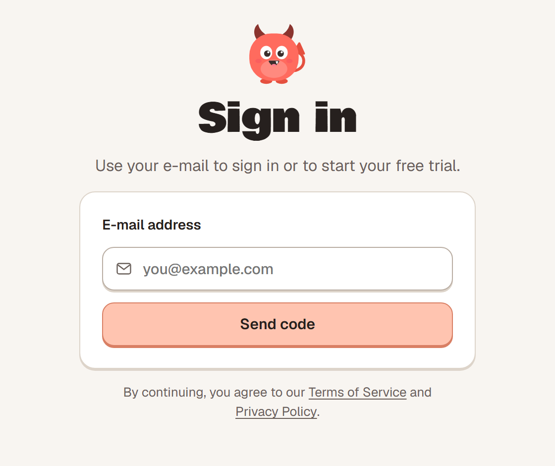 The Tiny Imps sign-in window